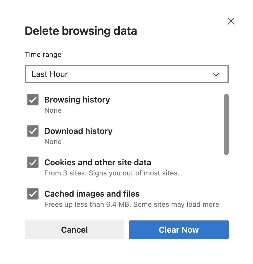 Screenshot: Edge data options